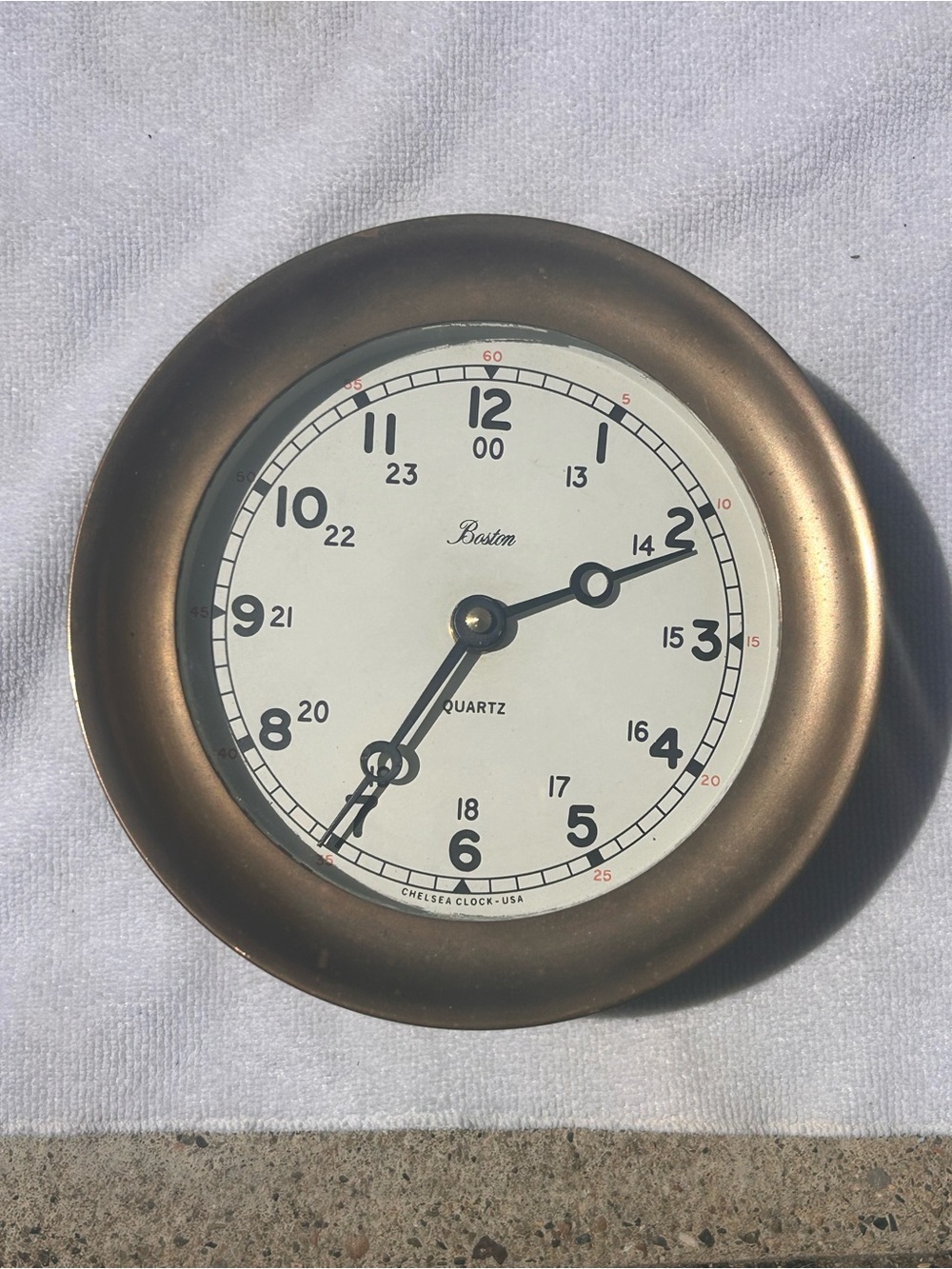 Vintage Boston by Chelsea Clock Co 7" Brass Ship's Porthole Clock - WORKING